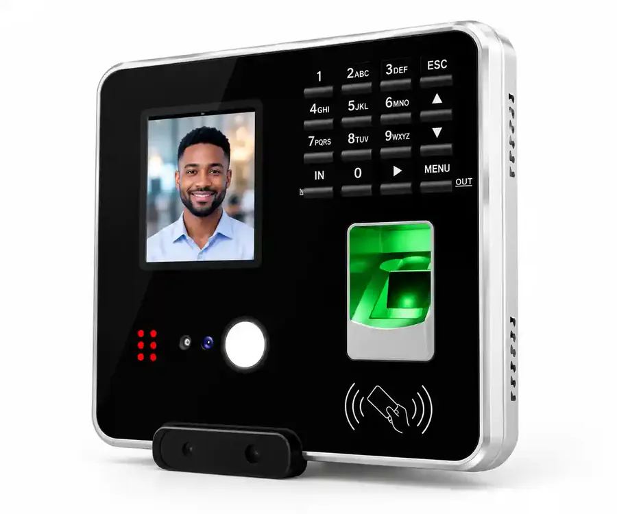 Trifokal Space Cloud Time Clock terminal with display, keypad and fingerprint sensor